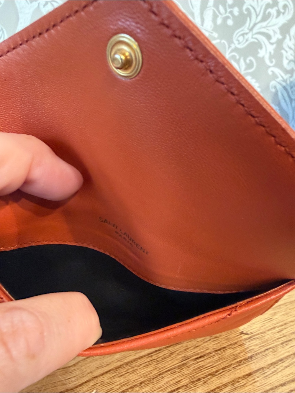 Saint Laurent Nappa Leather Flap Card Holder NWOT Burnt Orange Beautiful Neutral - Picture 12 of 14